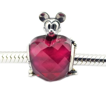 

Mouse Love Heart Charm Fits Original Silver Bracelets Mother's Day Gift Fashion Beads For Woman Sterling Silver Jewelry