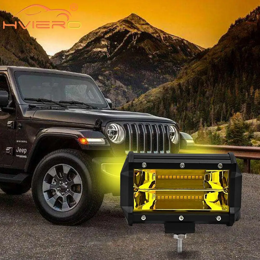 

Car Led Yellow Work Light 72W 5inch Fog Light Bar Driving Lamp Offroad Waterproof IP67 for Jeep ATV SUV Motorcycle Truck 12V/24V