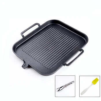 

1 Set Non-stick Roasting Tray Induction Cooker Smokeless Baking Plate DIY Grilled Meat Beaf Steak Tray With Clip and Brush
