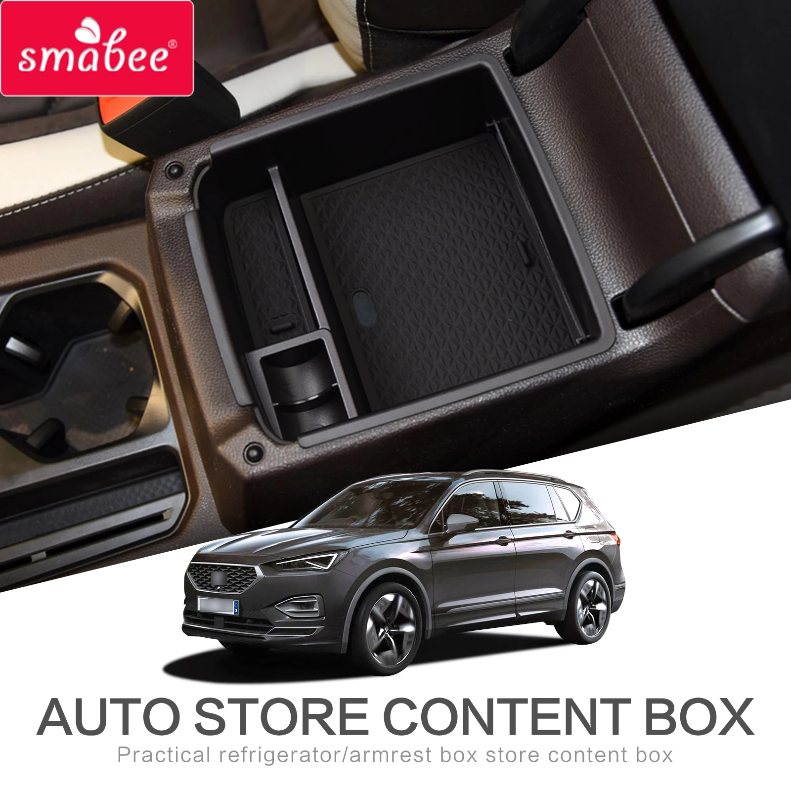 Smabee Car Armrest Storage Box for Seat Tarraco 2019 - 2020 for Tiguan 2016 - 2020 Central Console Organizer Stowing Tidying