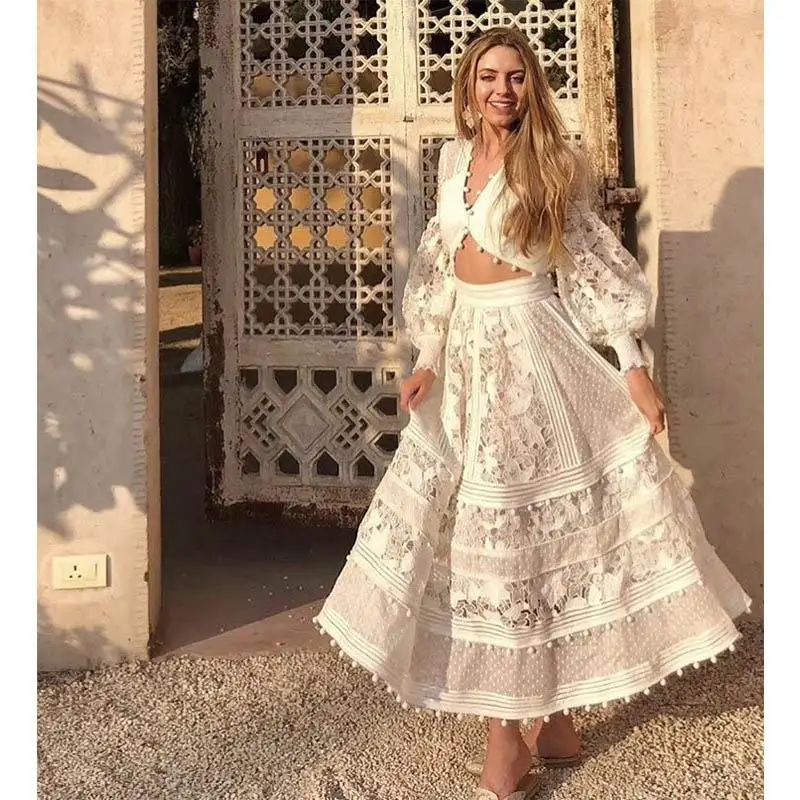 

Linglewei 2019 Women Two Piece Matching Sets Elegant Long Sleeve Plunge V-neck Short Top & Tassel Design Fashion dress