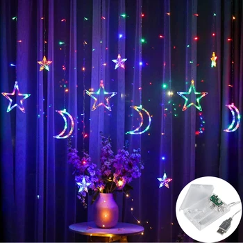 

USB+Battery Box 3.5M LED Moon Star Lamp Fairy Curtain Light Christmas Garland String Lights For Home NEW YEAR Wedding Decoration