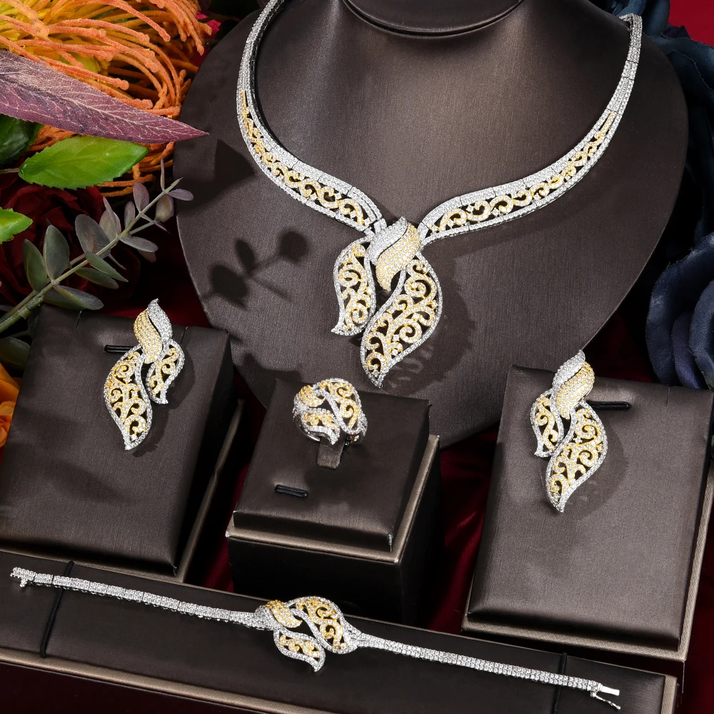 

GODKI Indian Luxury 4PCS Hollow Bowknots African Jewelry Sets For Women Wedding Cubic Zirconia Dubai Bridal SetS Costum Jewelry