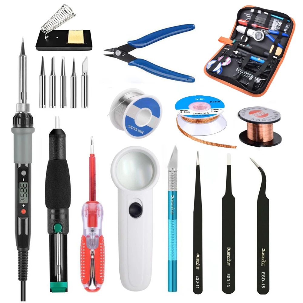 

80W Electric Soldering Iron kit 220V 110V 60W Adjustable Temperature Welding Solder Rework Station Heat Pencil Repair Tool Set