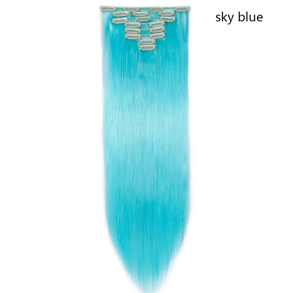 sky blue SNOILITE 26 дюймов 8 шт./компл. волосы на заколках для наращивания Натуральные Прямые волосы на клипсах из искусственных волос клип в наращивание волос для женщин - Цвет: sky blue