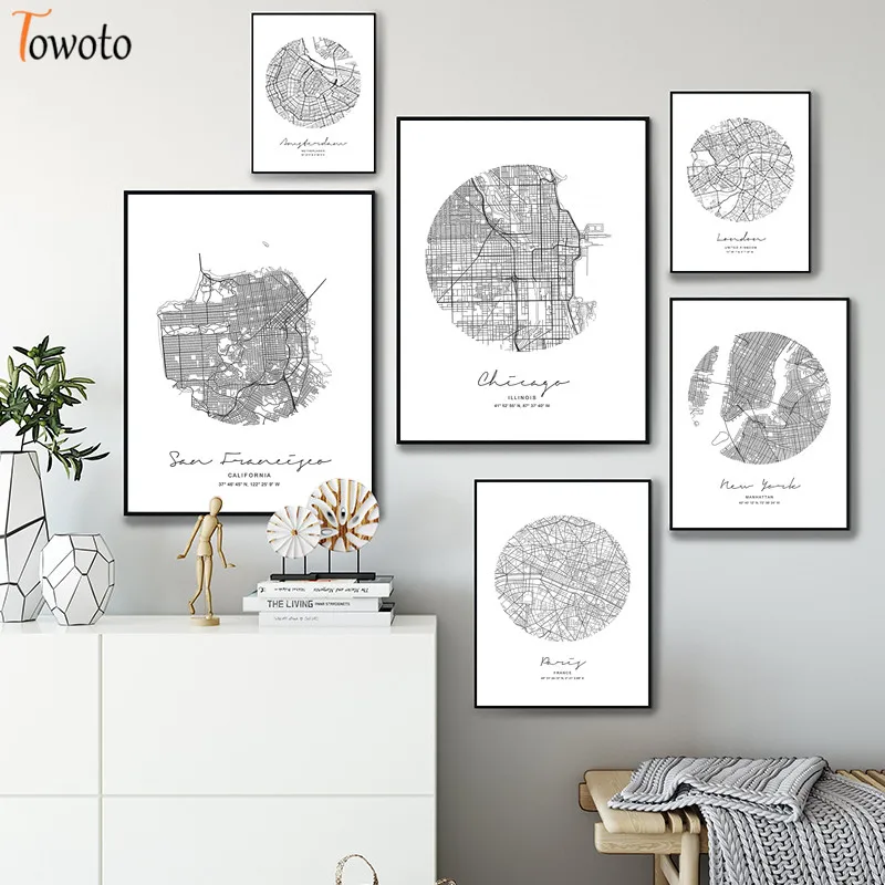 Картина с изображением карты Парижа Нью Йорка настенный постер настенные