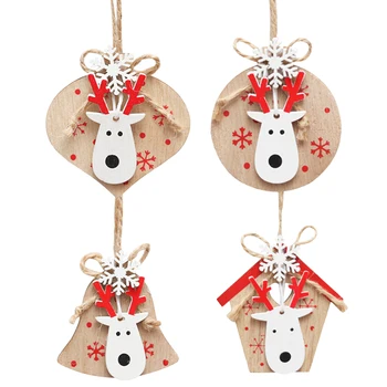 

4 Pcs Christmas Tree Hanging Decoration Wooden Adorable Elk Head Hanging Decor Wooden Hangings Xmas Ornament Wooden Hangings