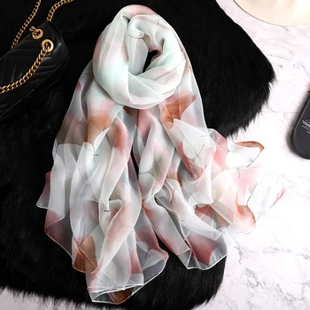 

2020 Summer Women Silk Scarf Ginkgo Print Beach Scarves Lady Foulard Hijab Pashmina Large Size Sunscreen Scarfs