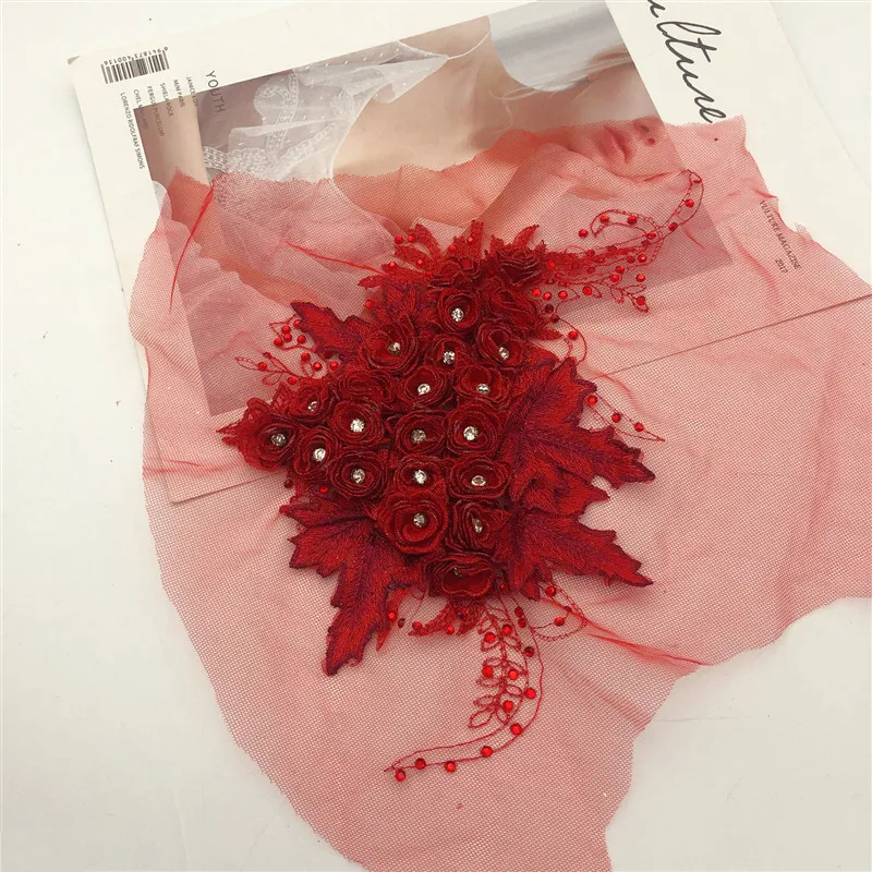 5 шт. ручной работы 3D цветок Кружевная аппликация швейная Свадебная отделка мотив вышивка 16 см* 26 см