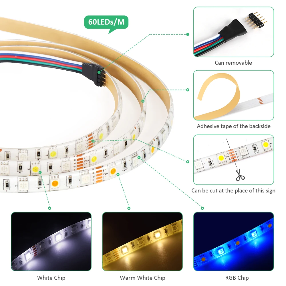 US $16.69 Bluetooth LED Strip Light 10M 5M SMD 5050 RGBW RGBWW Diode LED Tape Ribbon Waterproof And Remote Controller With Adapter Set