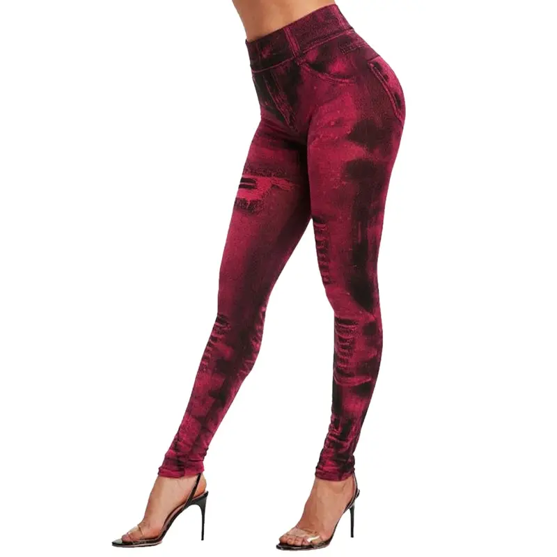 Sexy astic Imitation  Jeans Leggings High Waist Pants Fitness Slim Legg Mujer 2021 Sport Push Up Leggings For Women Hot peach lift leggings