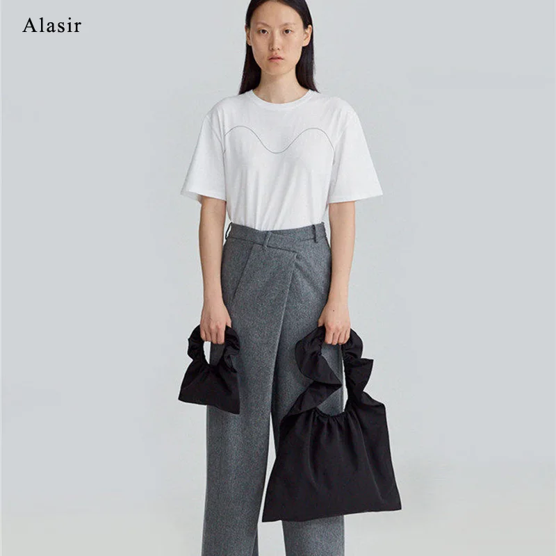 

Alasir Ruffles Casual Tote Bags Canvas Romantic Women Handbags Ins Solid Shoulder Bags Cute Ruched Mini Simple Bags for Ladies