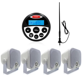 

Waterproof Marine Radio Audio Boat Stereo Bluetooth MP3 Player+4" Marine Speaker+FM AM Antenna For ATV UTV Golf Cart Motorcycle