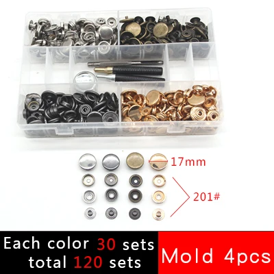 100 unidades kit de botones a presión 4 colores con 4 herramientas y caja de almacenamiento para ropa Botones de presión de metal 