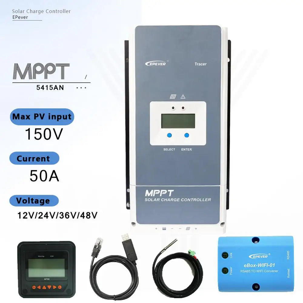 EPever Tracer5415AN 50A солнечное зарядное устройство MPPT контроллер 12 В 24 в 36 в 48 в авто для Max 150 в солнечная панель Входной регулятор с MT50