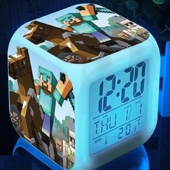 

7colors Minecrafting Zombie figure Alarm clock Diamond sword led Desktop Digital Clocks Toys kids birthday Christmas gift