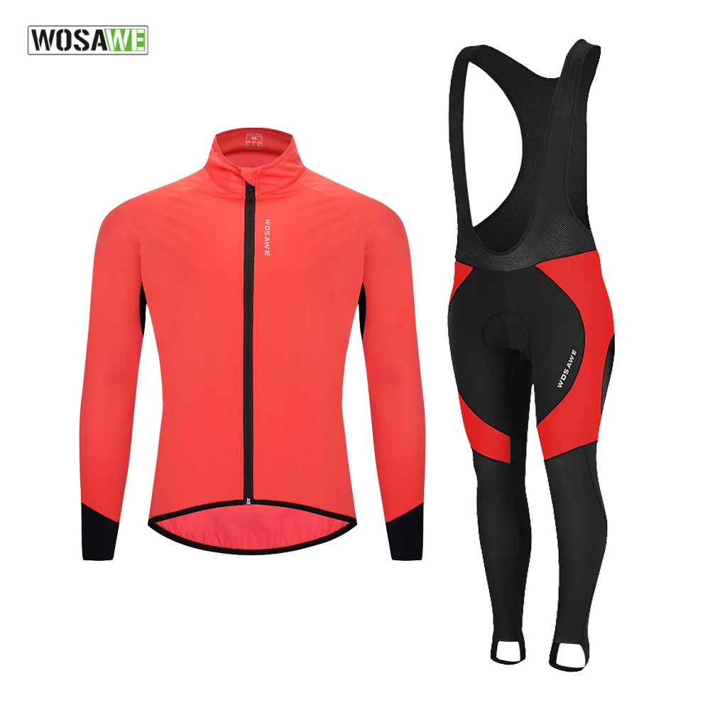 

WOSAWE Long Sleeve Cycling Jersey Set Bib Pants Ropa Ciclismo Bicycle Clothing MTB Bike Jersey Uniform Men Clothes for Winter