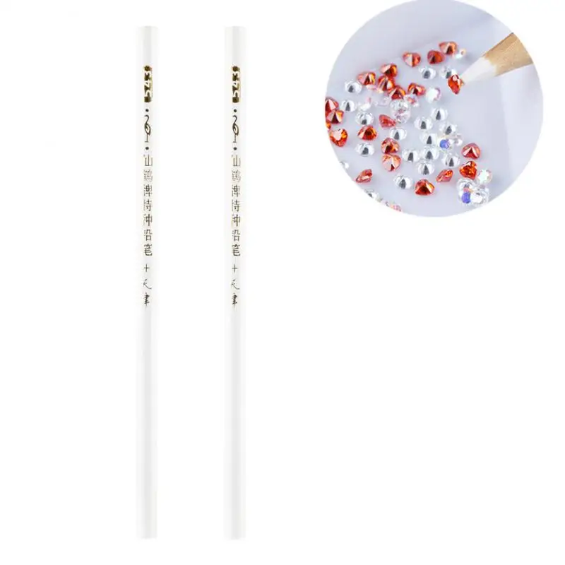 2pcs Nail Art Dotting Pencil Rhinestones gemstone Pick Up mixing colors paint flower Decoration Tool Wax | Красота и здоровье