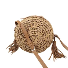 

Crossbody Cuteshoulder Bag Round Embroidered Grass Woven Fresh Literary and Artistic Women Wovenshoulder Roundtassel Wovenbag