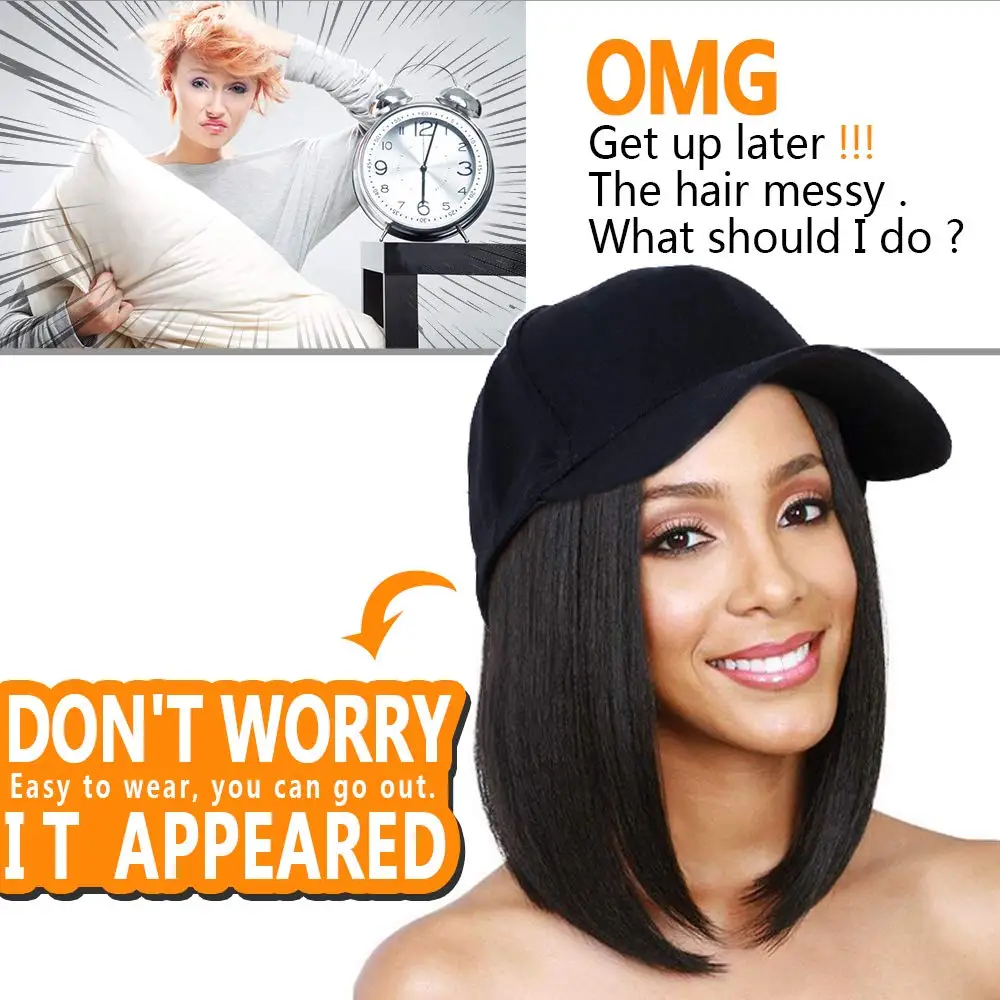 LUPU Short Synthetic Bob Straight Hair Wigs For Women Black Brown Blonde Hair Naturally Connect Baseball Cap Adjustable