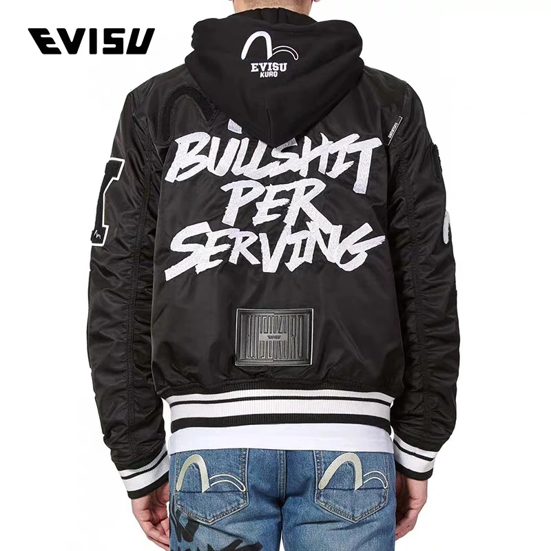 Новая аутентичная Evisu зимняя высококачественная Мужская куртка дышащая модная теплая мужская куртка мужская и женская парная куртка Тренч - Цвет: Черный