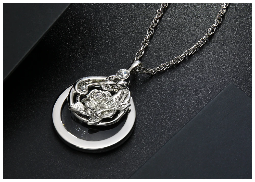 Waliicorners Women Trendy Crystal Flower Pendant Long Chain Necklace Parents Mother Rhodium Gold Color Collier Bijoux P-012 10 reading glass pendant 06