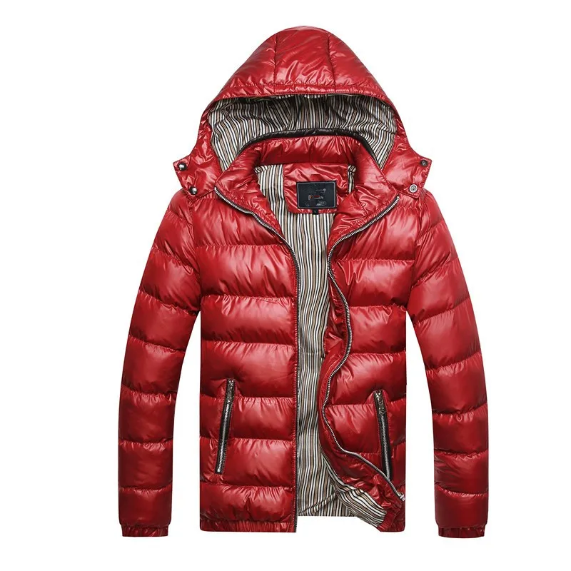 Пальто зимние мужские теплые толстые мужские куртки хлопка ватник вскользь с капюшоном парки мужские пальто шляпа съемная мужская одежда бренда - Цвет: FK051 Red