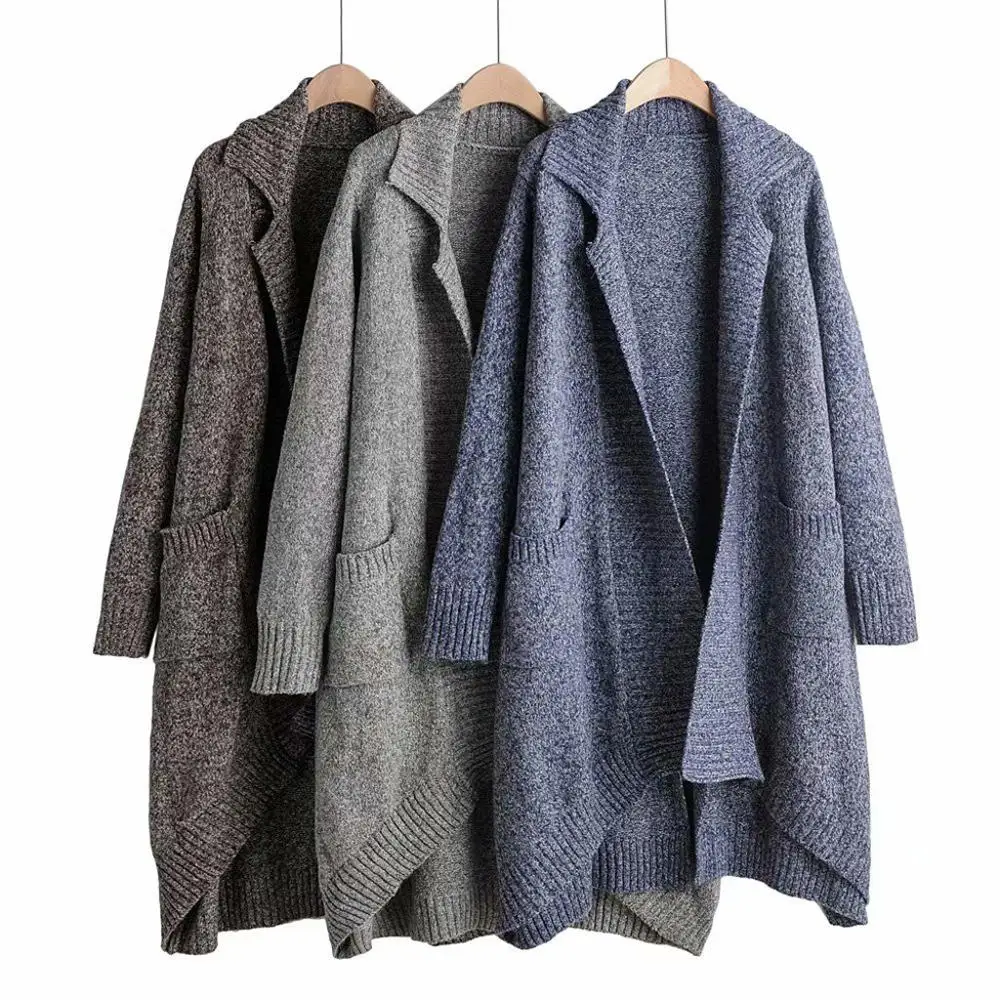 

Women Knitting Cardigan Solid Color Long Sweater Long Sleeve Lapel Knitting Cardigan Tops Ladies Autumn Lapel Sweater #15