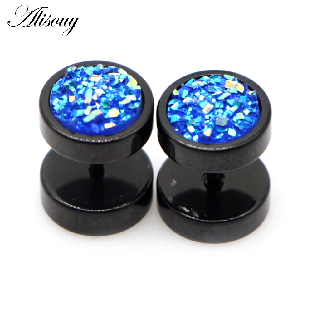Stainless Steel Punk Double-Sided Crystal Barbell Ear Studs