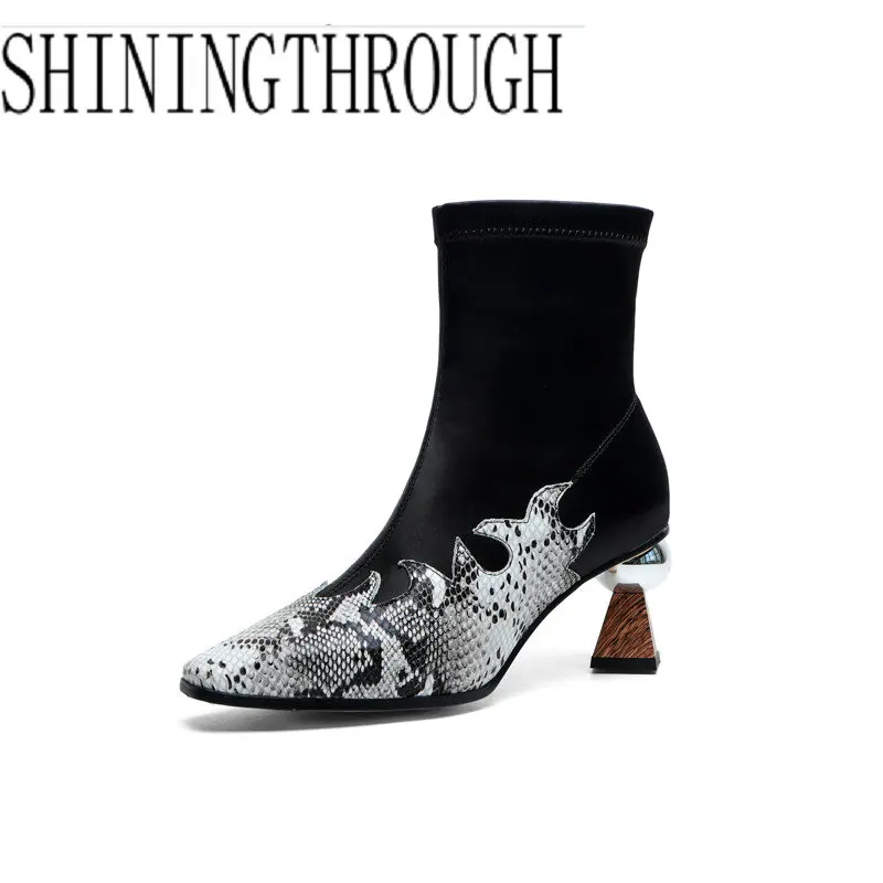 

2019 New Boots Women Ankle Boots Cow Leather Pointed Toe Zipper Short Boots Warm Winter Party High Heels Shoes Woman
