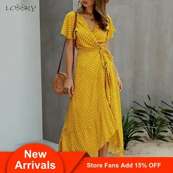 

Long Dress Summer Dots Print Floral Ruffle Women Black Midi Sundresses Casual Pink Flower Print Fitted Clothing 2020 Everyday