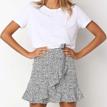 

High Waist Skirt Multi Dot Print Short Mini Skirts Women Summer Ruffle Ladies Streetwear Slim Bottoms 2020