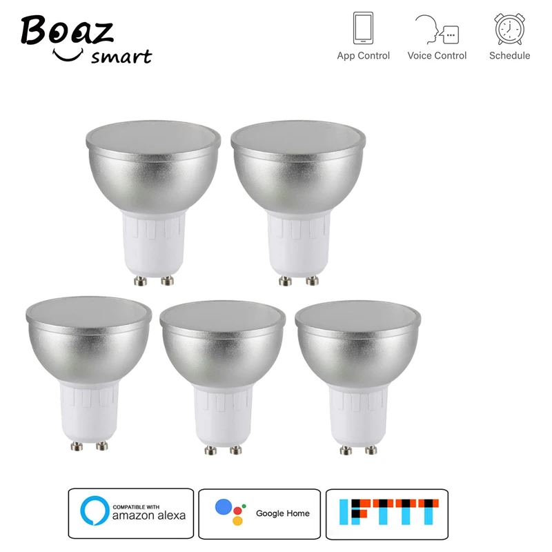 

Boaz-EC GU10 Smart Wifi bulb Dimmable RGBW Spot light Tuya APP control voice control work with Alexa Google home 5 pcs