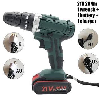 

21V 28Nm Cordless Electrical Impact Drill 2 Speed Screwdriver W/ LED Work Light No-load Speed 1350 Rpm ABS