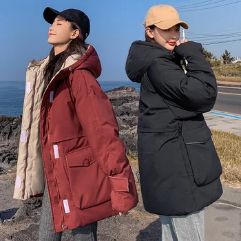 

2020 New Fashion Winter Hooded Jacket Parkas Women Cotton padded Outwear Female Pockets Korean Coat Fashion Ladies Parkas Tops