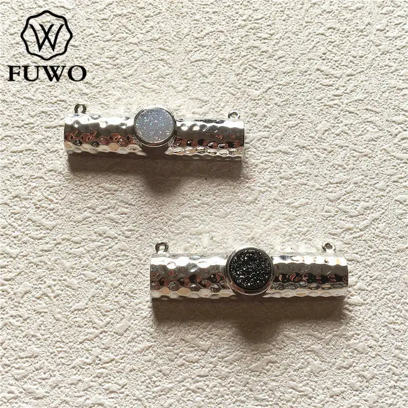 

FUWO Simple Rectangle Double Loops Druzy Charm Pendant Fashion Colorful Raw Drusy Pendant For Necklace Making PD270