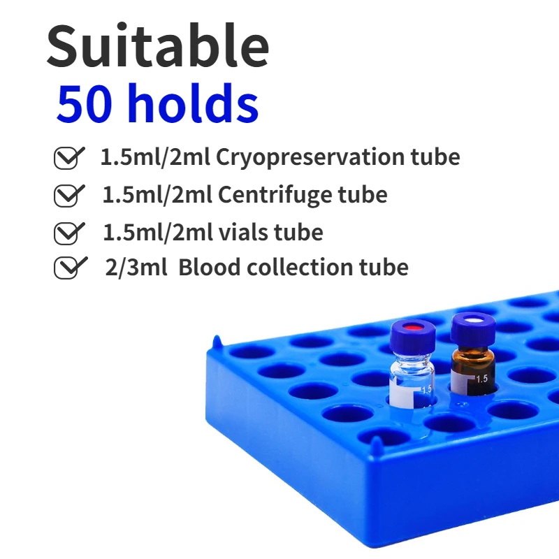 IKEME 2PCS Plastc Vial Rack 50 Holds Diameter Suitable For 12mm 1.5/2ml Vials Centrifuge Tube Racks Stackable Lab Supplies