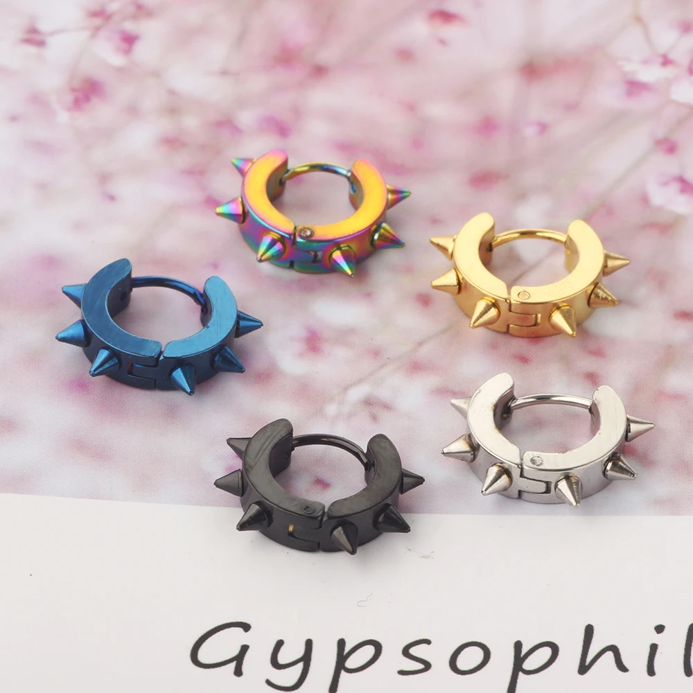 Stainless Steel Spike Hoop Earrings Stud Earrings For Men Women, Statement Jewelry body ear clip for girl boy
