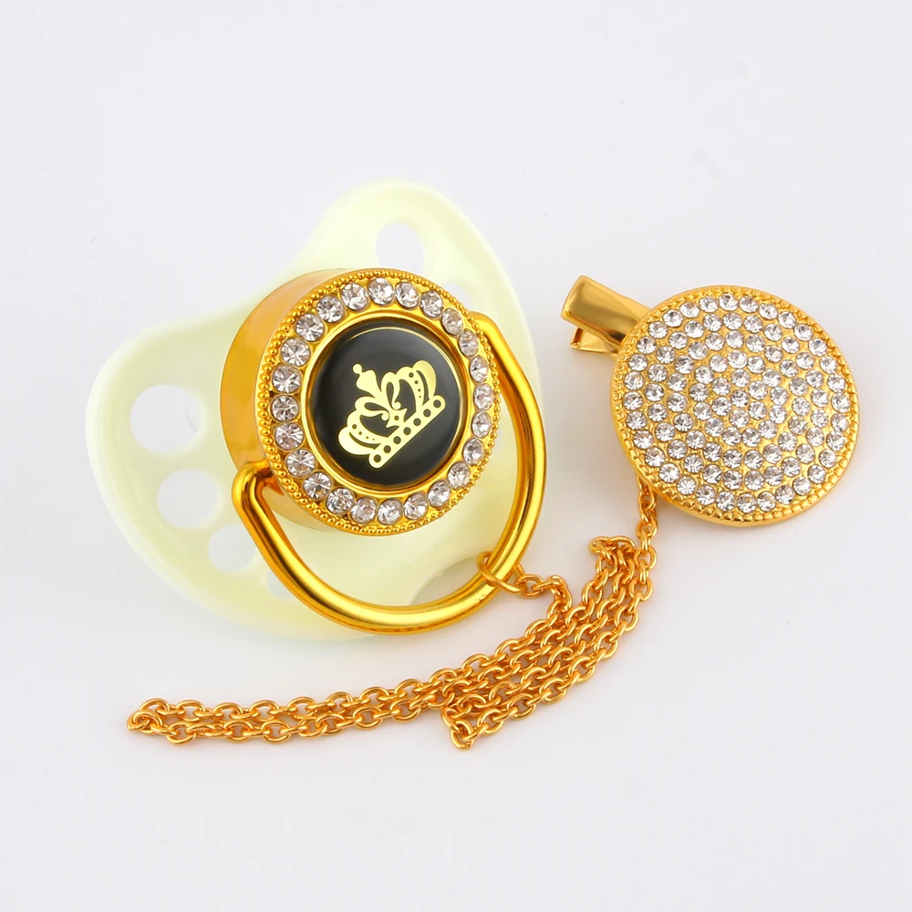 Black Bling Pacifier Rhinestone Crown Beautiful Baby Pacifier and Pacifier Clip BPA Free Dummy with Dust Proof Cap