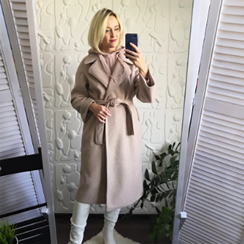 Женское шерстяное пальто Lazy Oaf длинное Бандажное туника Свободное на шнуровке в