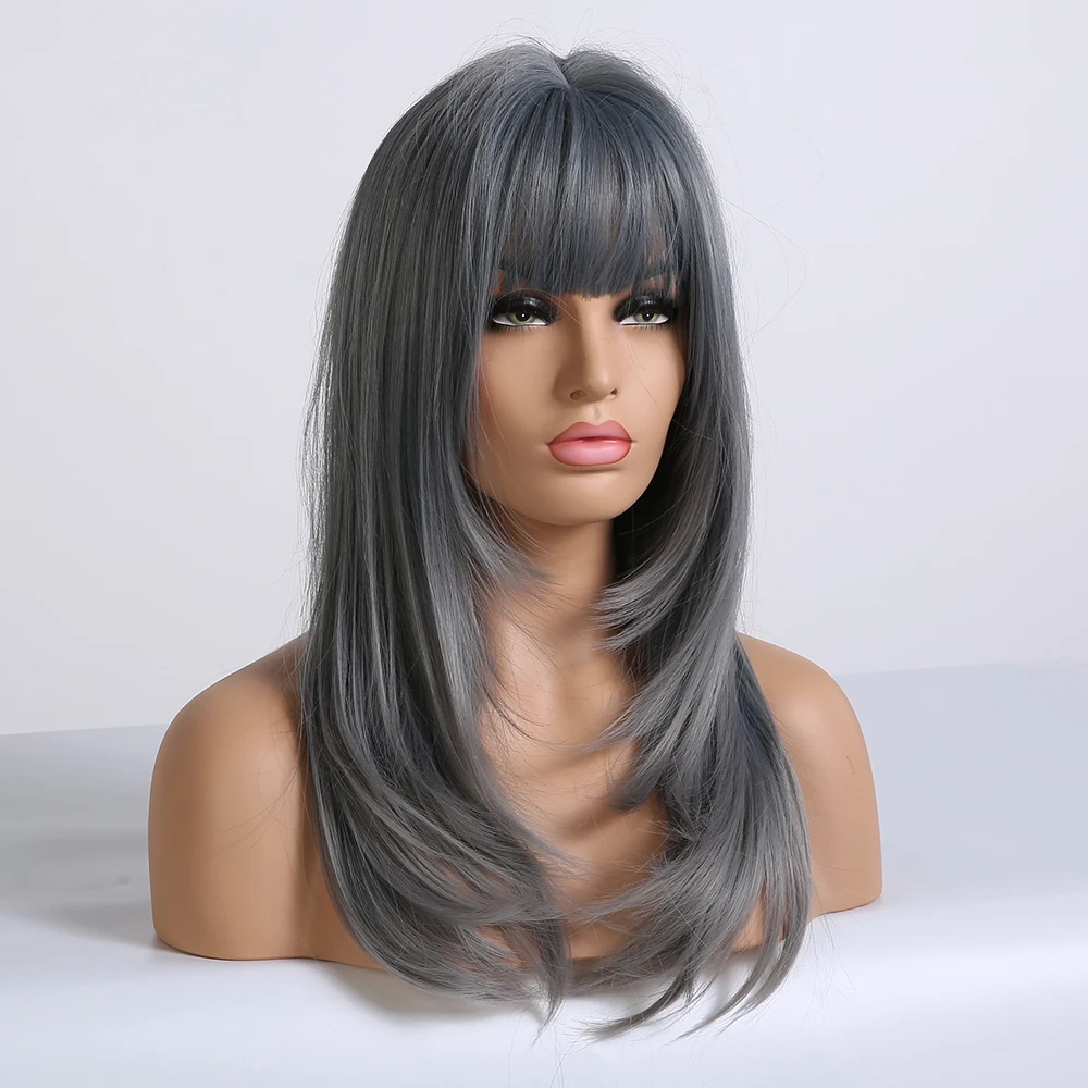 EASIHAIR коричневый средней длины волна парики с челкой синтетические парики для черных женщин высокой плотности Косплей парики термостойкие
