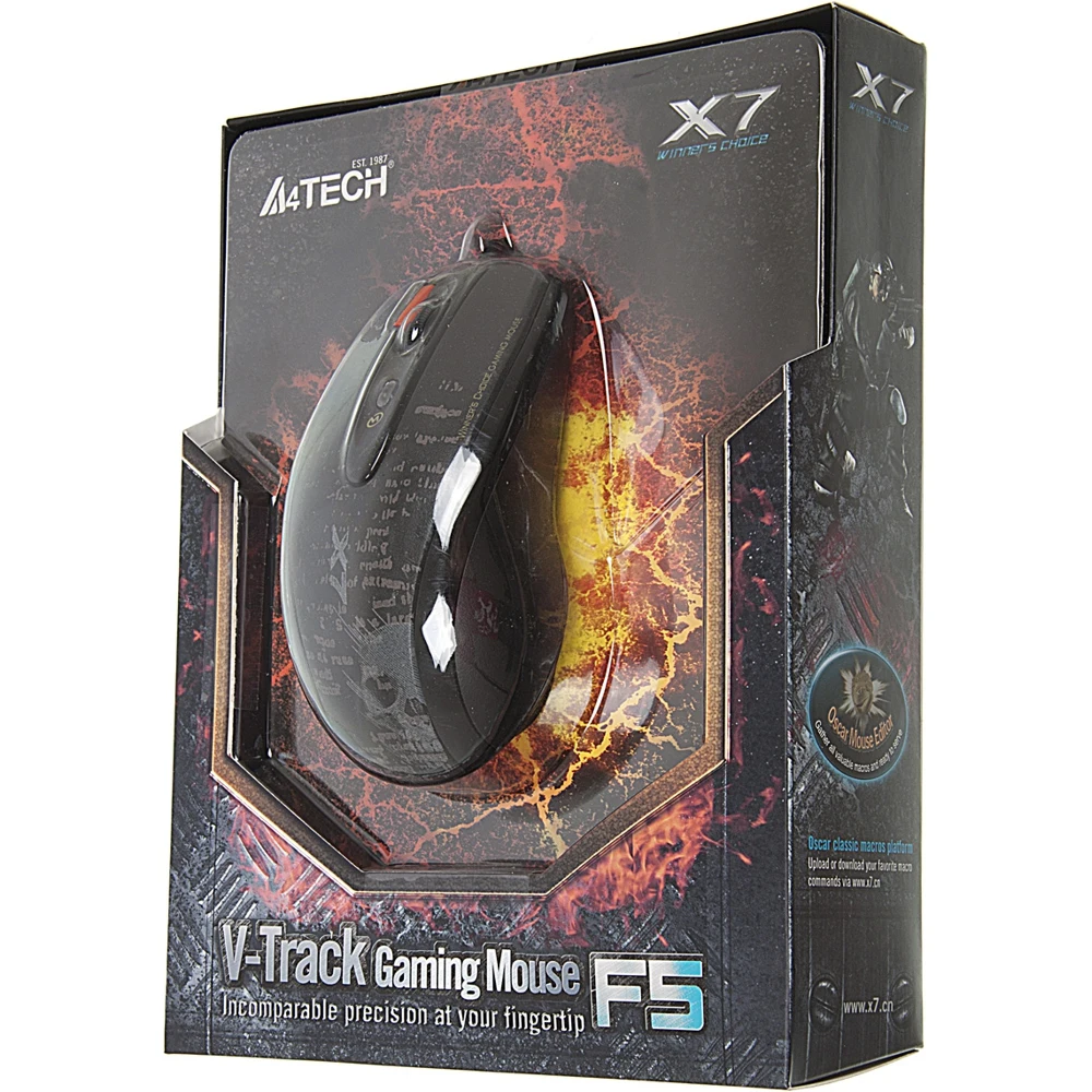 Мышь A4 V-Track F5 черный/рисунок лазерная(3000dpi) USB игровая(6but