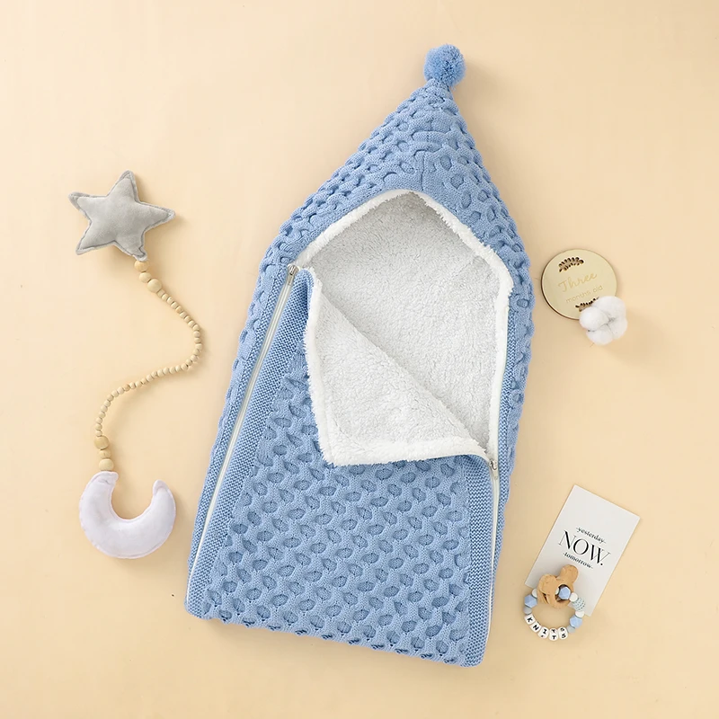 Newborn Baby Sleeping Bag Solid Knitted Infant Girl Boy Bebe Sleep Sack Fashion Zipper Toddler Stroller Warm Wrap Swaddle Winter