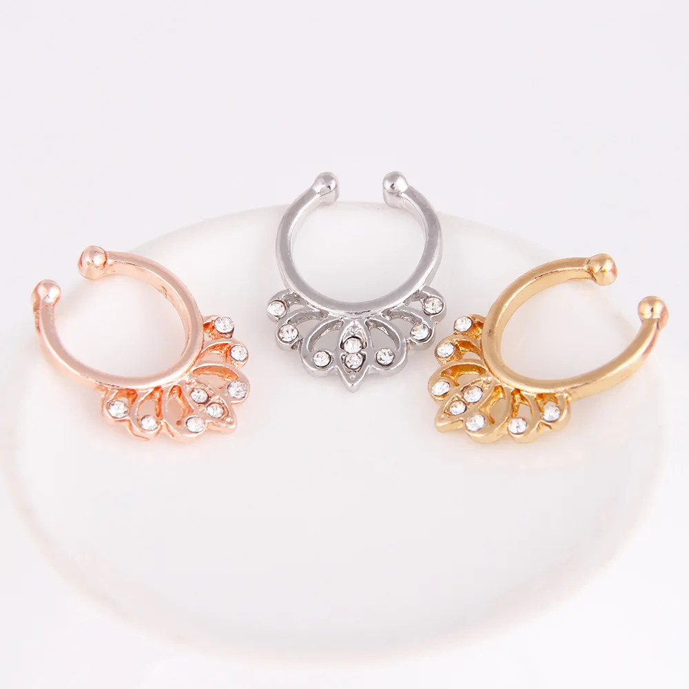 Европа и Америка популярный цветок тип алмаз набор Ложные кольцо для носа шпильки для пирсинга ювелирные изделия