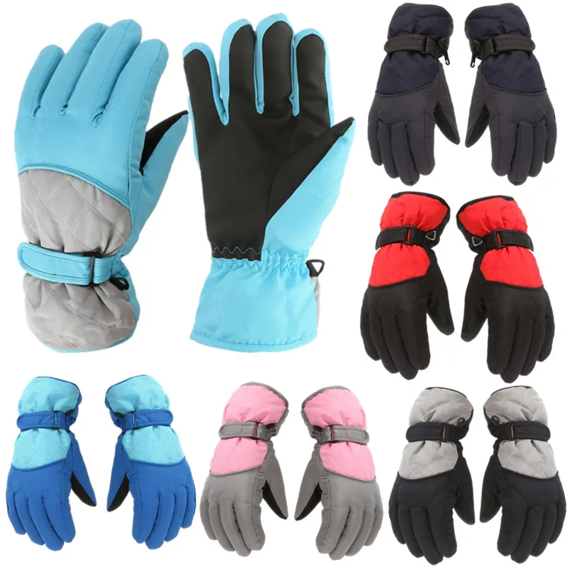 KLV Children Kids Thicken Winter Ski Gloves Windproof Waterproof Adjustbale Full Finger Mittens for Outdoor Sports Skiing Riding children kids winter snow ski gloves full finger windproof gloves warm thicken skiing snowboard outdoor mittens for boys girls