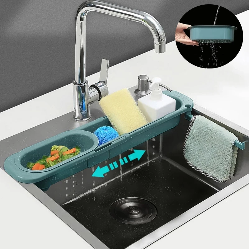 Adjustable Sink Rack Drainer Storage Basket Soap Sponge Holder Dish Organizer Telescopic Shelf Kitchen | Дом и сад