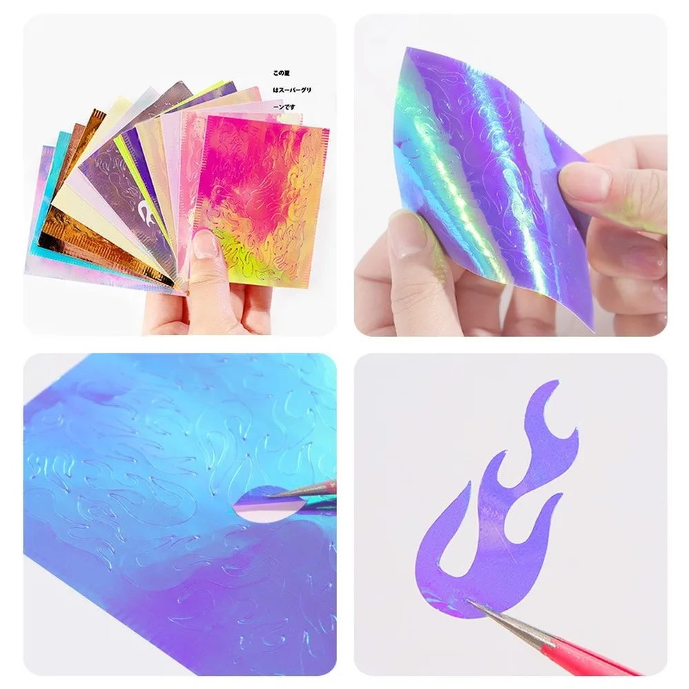 16pcslot Fire Holographic Nail Sticker Leaf Self Adhesive Decal Thin Laser Stripe Sticker Diy Nail Foil New Nail Art Sticker (3)