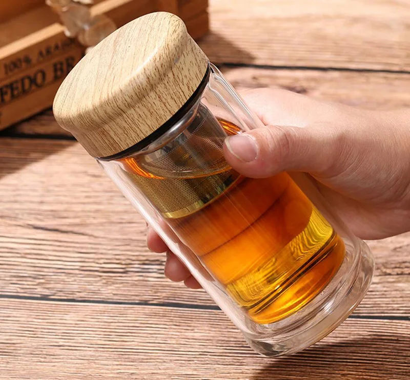 Wood-Grain-Double-Glass-Water-Bottle-With-Tea-Infuser-Leakproof-High-Borosilicate-Glass-Smart-Bottles-220ML(7)
