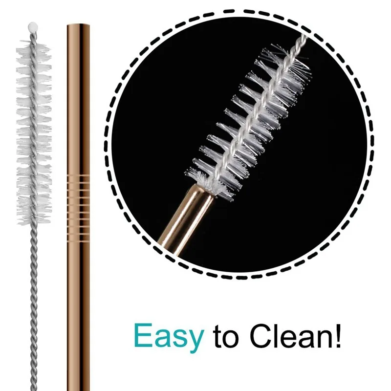 Stainless Steel Metal Straws, 6mm Reusable Drinking Straws Set of 8 with 2 Cleaning Brush