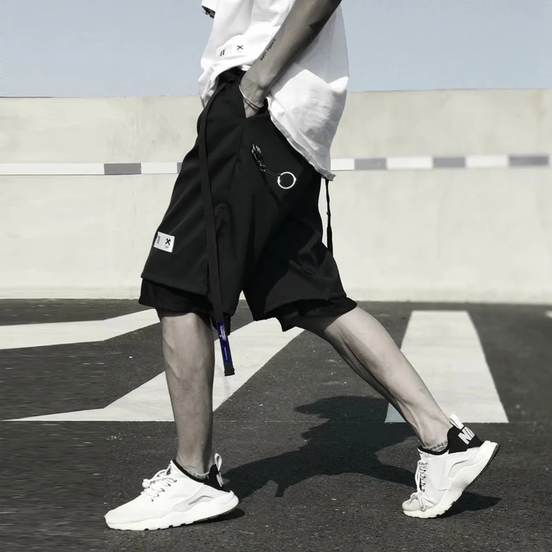Techwear Functional Men Black Cargo Shorts Street Black Grunge Bottoms Techwear Functional Men Black Cargo Shorts Street Black Grunge Bottoms